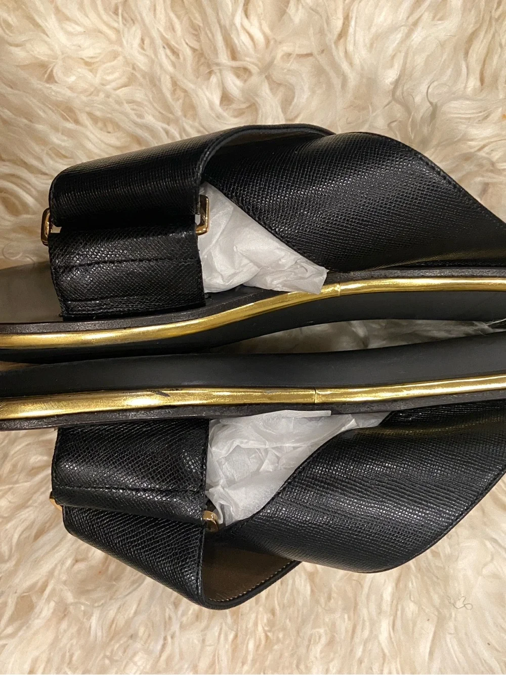 Marni Black Cross-Strap Slide Sandals with Gold Accents 41